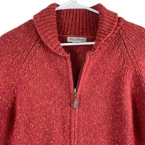 Eddie Bauer women's red/rust, wool blend zip cardigan.